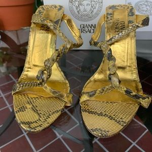 Versace Genuine Python Skin with Gold leather wrapped heel.
